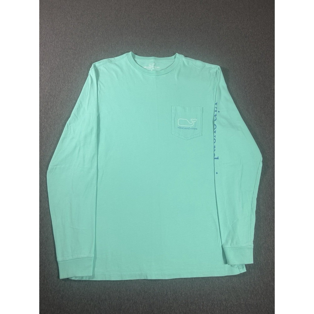 Vineyard Vines Men's Aqua Blue Long-Sleeve Vintage Whale Pocket T-Shirt Size S